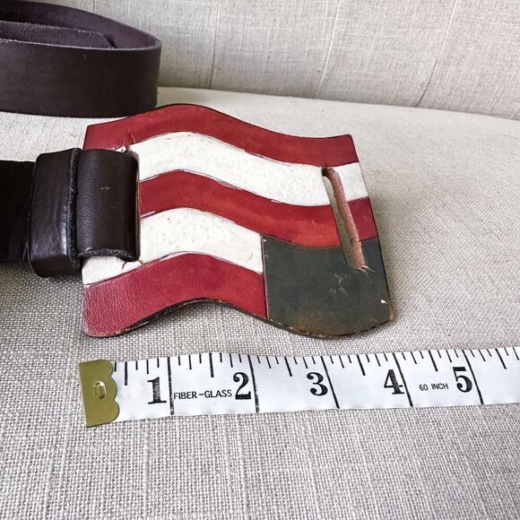 Vintage American Flag Leather Wide Buckle Belt Men's 32/34 Women's XL Unisex - Picture 6 of 12